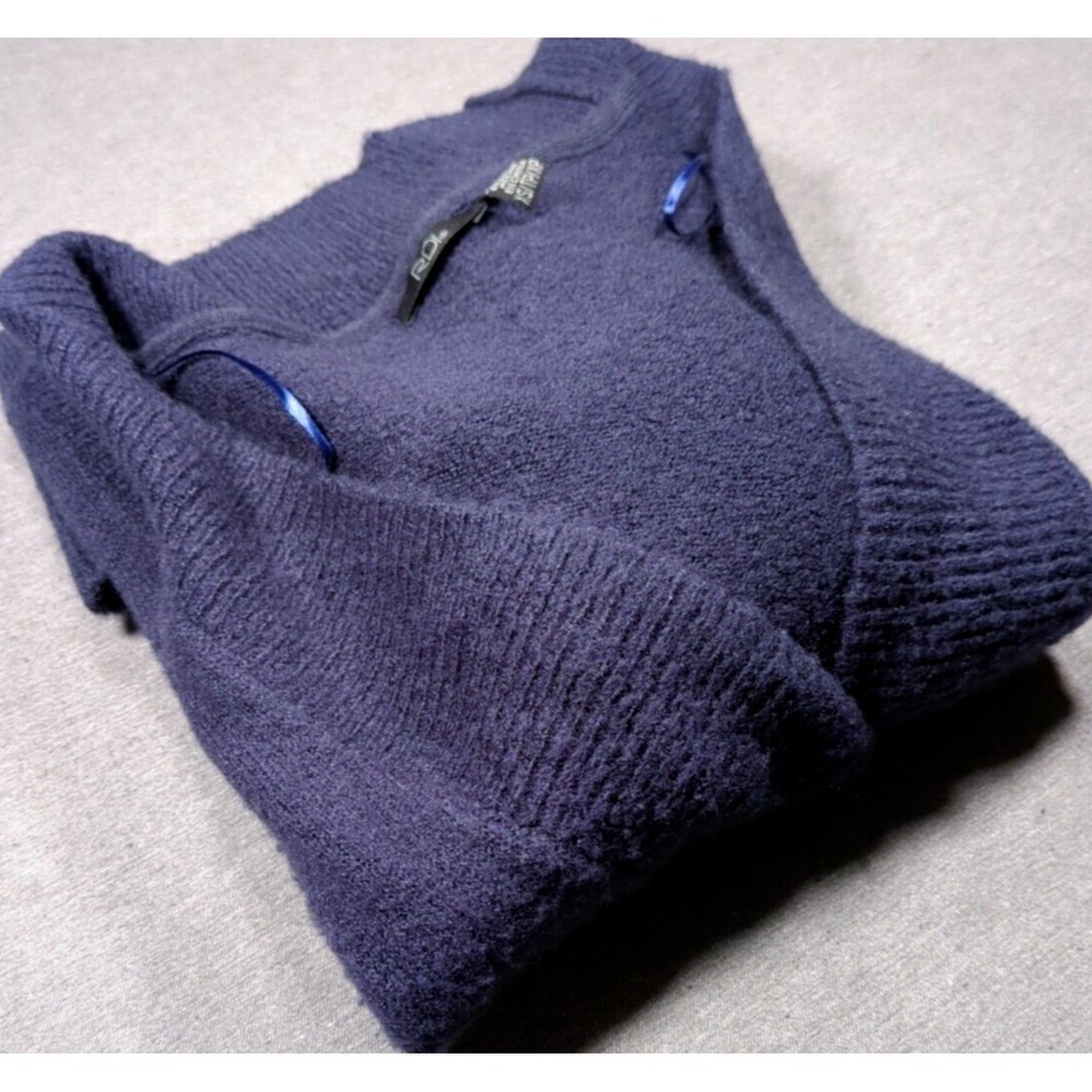RDI Navy Blue Knit V-Neck Tunic Side Slit Sweater Soft Cozy Womens Size XS/TP/XP